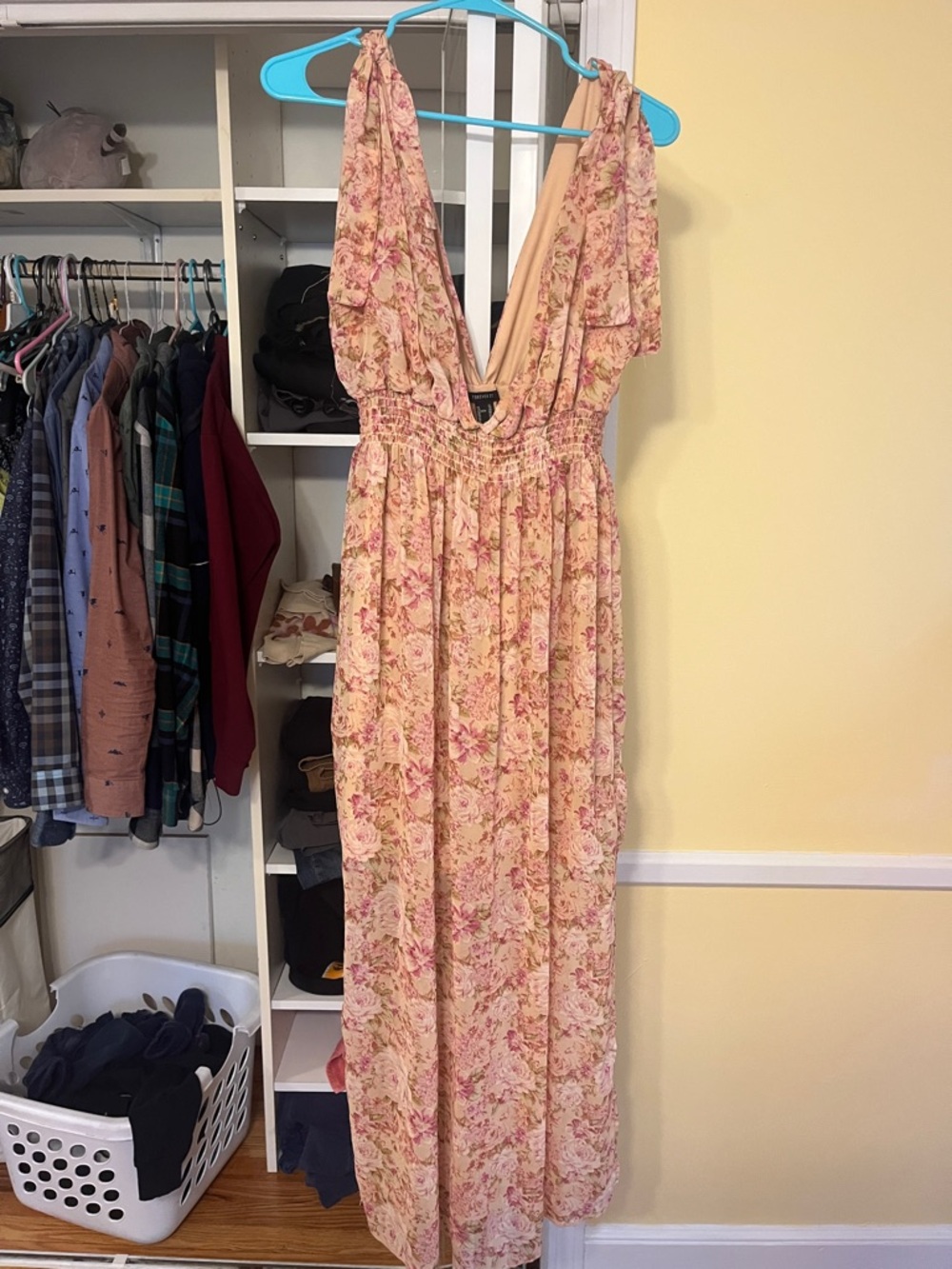 Forever 21 Size XL Floral Pink V-Neck Maxi Dress
